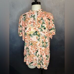 LOFT Floral Key Hole Top | Size Large